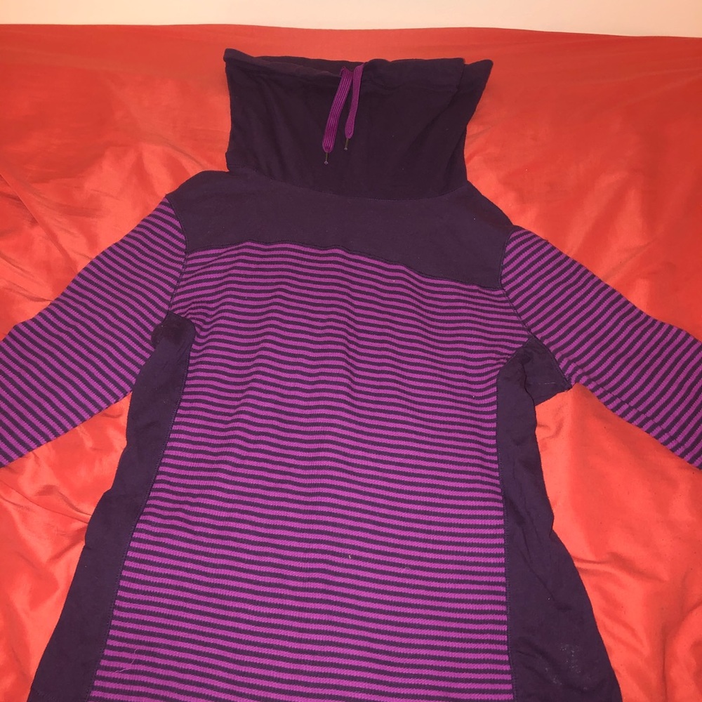 cowl neck striped athletic sweatshirt